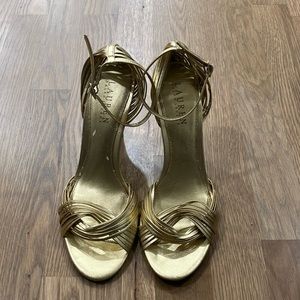 Lauren Ralph Lauren Women’s Gold Leather Madelaine Nappa Heels Formal Sandals